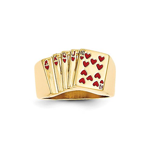 Diamond2Deal 14k Yellow Gold Enameled Royal Flush Mens Ring for Men Size 10