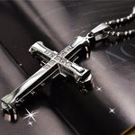 Beautiful Crystal Cross Pendant Gold/Black/Blue Necklace Stainless Steel Chain