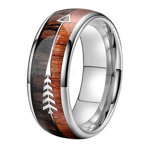 Classy 6/8mm Tungsten Carbide Ring Natural Koa Wood Arrow Inlay