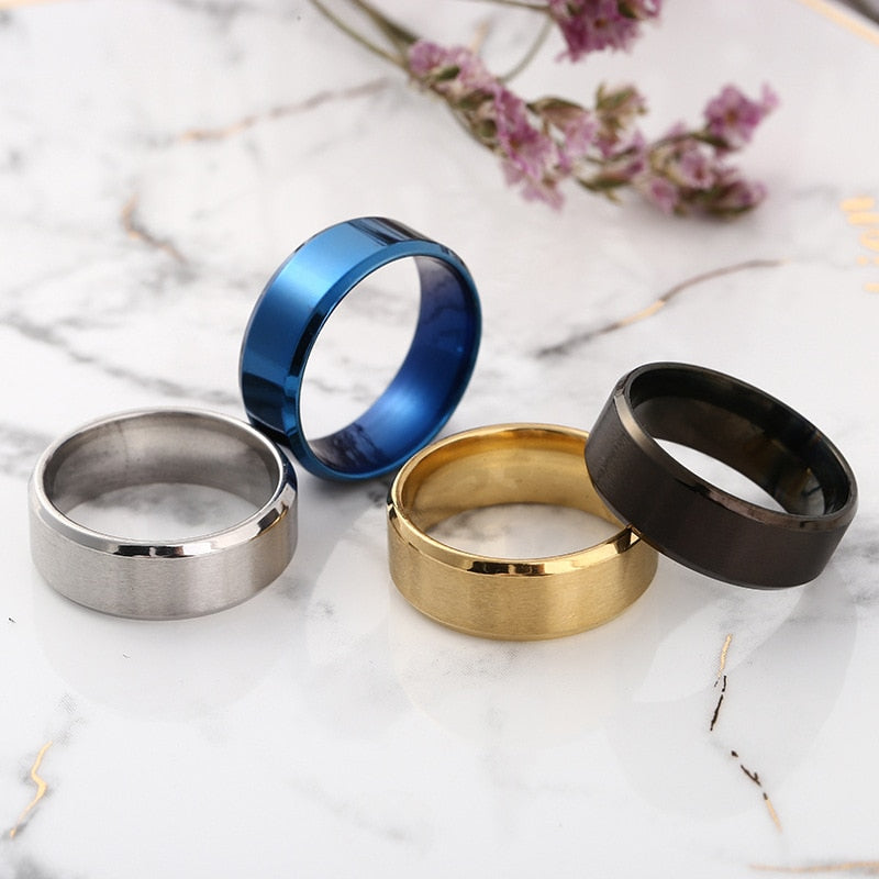 8mm Matt Stainless Steel and Titanium Ring -  Eloquently Simple - Four color to choose from