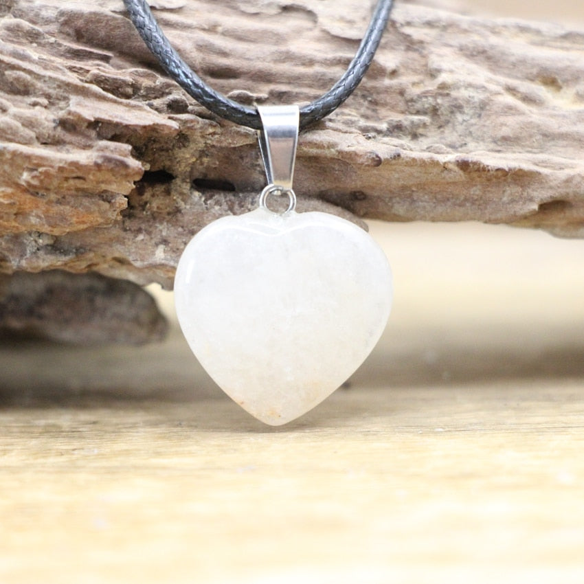 Natural Agates Turquoises Quartz Heart Shape Pendant Crystal Amethysts Healing Gemstone Necklace Charm