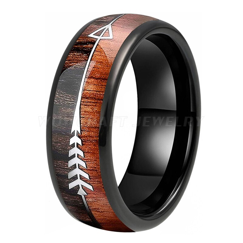 Classy 6/8mm Tungsten Carbide Ring Natural Koa Wood Arrow Inlay