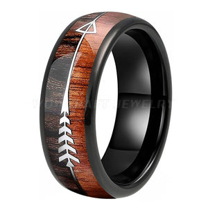 Classy 6/8mm Tungsten Carbide Ring Natural Koa Wood Arrow Inlay