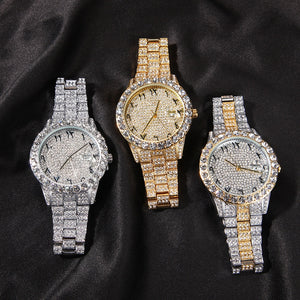 THE HIP HOP Big Dial Full Iced Out Arabic Numerals Watch Stainless Steel Rhinestones Quartz