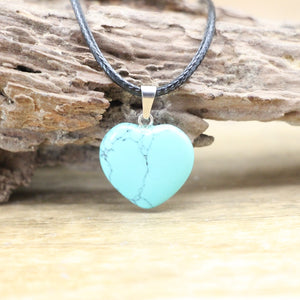 Natural Agates Turquoises Quartz Heart Shape Pendant Crystal Amethysts Healing Gemstone Necklace Charm