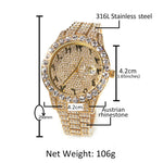 THE HIP HOP Big Dial Full Iced Out Arabic Numerals Watch Stainless Steel Rhinestones Quartz