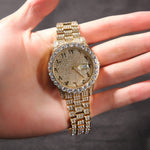 THE HIP HOP Big Dial Full Iced Out Arabic Numerals Watch Stainless Steel Rhinestones Quartz