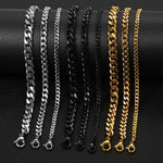 Trendy 3-11mm wide Stainless Steel bracelets 7-11 in in length, Black, Silver or Gold
