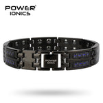 Power Ionics Mens black/blue/red carbon fiber 100% Pure Titanium Magnetic Therapy Bracelet