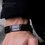 Power Ionics Mens black/blue/red carbon fiber 100% Pure Titanium Magnetic Therapy Bracelet