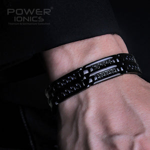 Power Ionics Mens black/blue/red carbon fiber 100% Pure Titanium Magnetic Therapy Bracelet