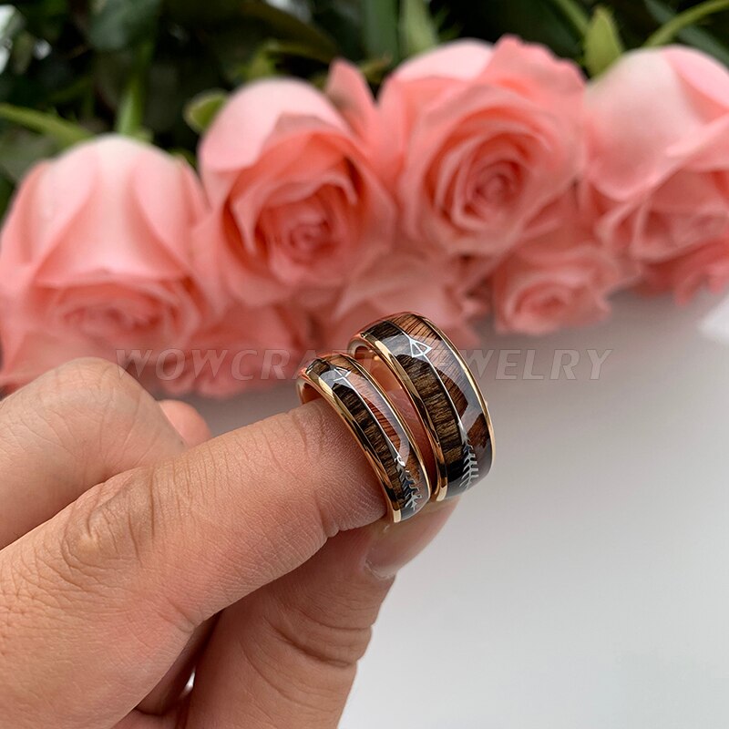 Classy 6/8mm Tungsten Carbide Ring Natural Koa Wood Arrow Inlay