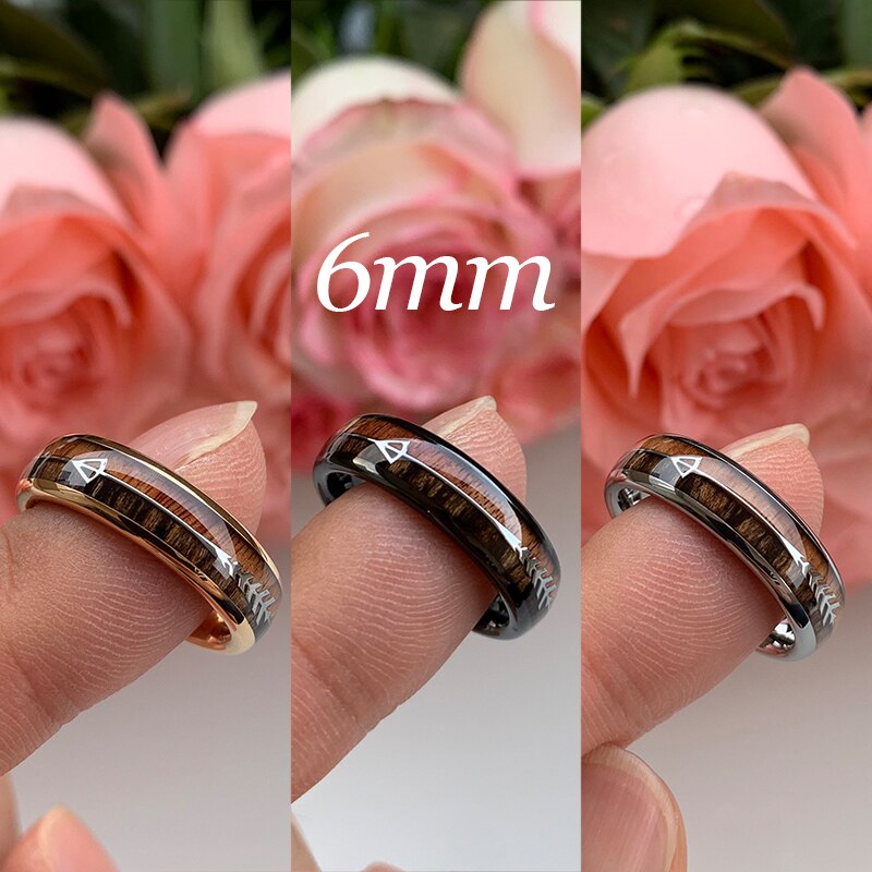 Classy 6/8mm Tungsten Carbide Ring Natural Koa Wood Arrow Inlay