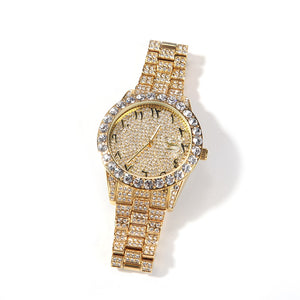 THE HIP HOP Big Dial Full Iced Out Arabic Numerals Watch Stainless Steel Rhinestones Quartz