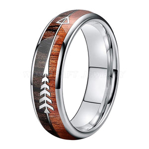 Classy 6/8mm Tungsten Carbide Ring Natural Koa Wood Arrow Inlay