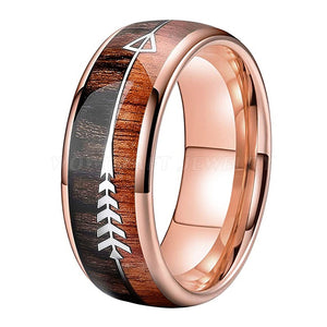 Classy 6/8mm Tungsten Carbide Ring Natural Koa Wood Arrow Inlay