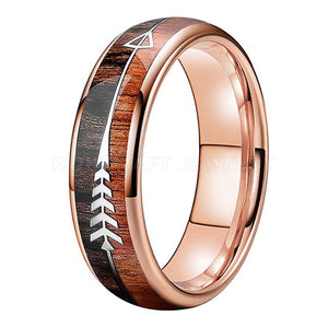 Classy 6/8mm Tungsten Carbide Ring Natural Koa Wood Arrow Inlay