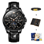 OUPINKE Mens Chronograph Automatic Leather Band Waterproof Moon Phase