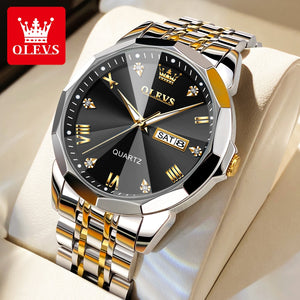 OLEVS Watch -  Rhombus Mirror Original Quart watch -  Waterproof Luminous Stainless Steel  Date Week