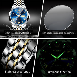 OLEVS Watch -  Rhombus Mirror Original Quart watch -  Waterproof Luminous Stainless Steel  Date Week