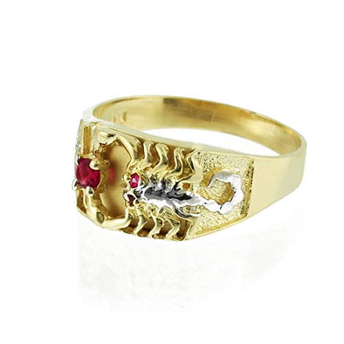 Scorpion Rings 10K Two-Tone Gold Red CZ Men's