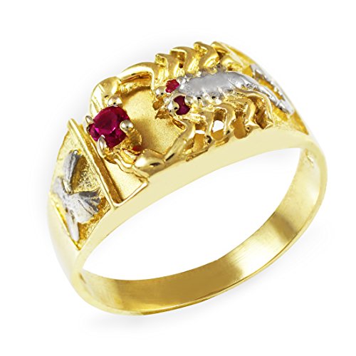 Scorpion Rings 10K Two-Tone Gold Red CZ Men's