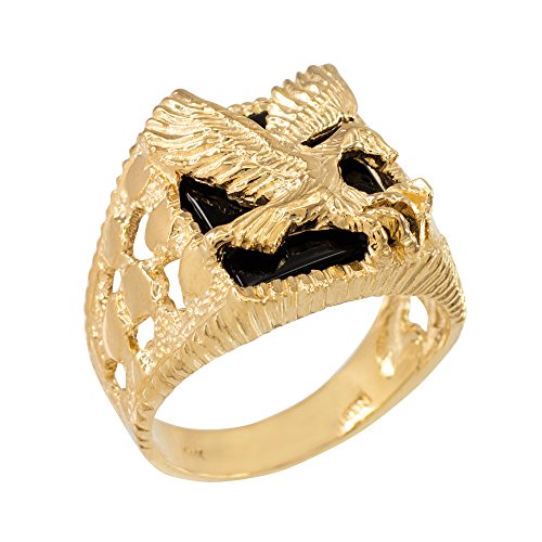 Men's Black Onyx American Eagle Open Nugget Ring in 10k Gold