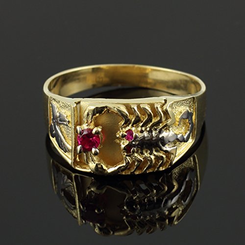 Scorpion Rings 10K Two-Tone Gold Red CZ Men's