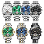 Automatic Self Winding Men's Watch Date Day Calendar Display Stainless Steel Skeleton Movement Tourbillon